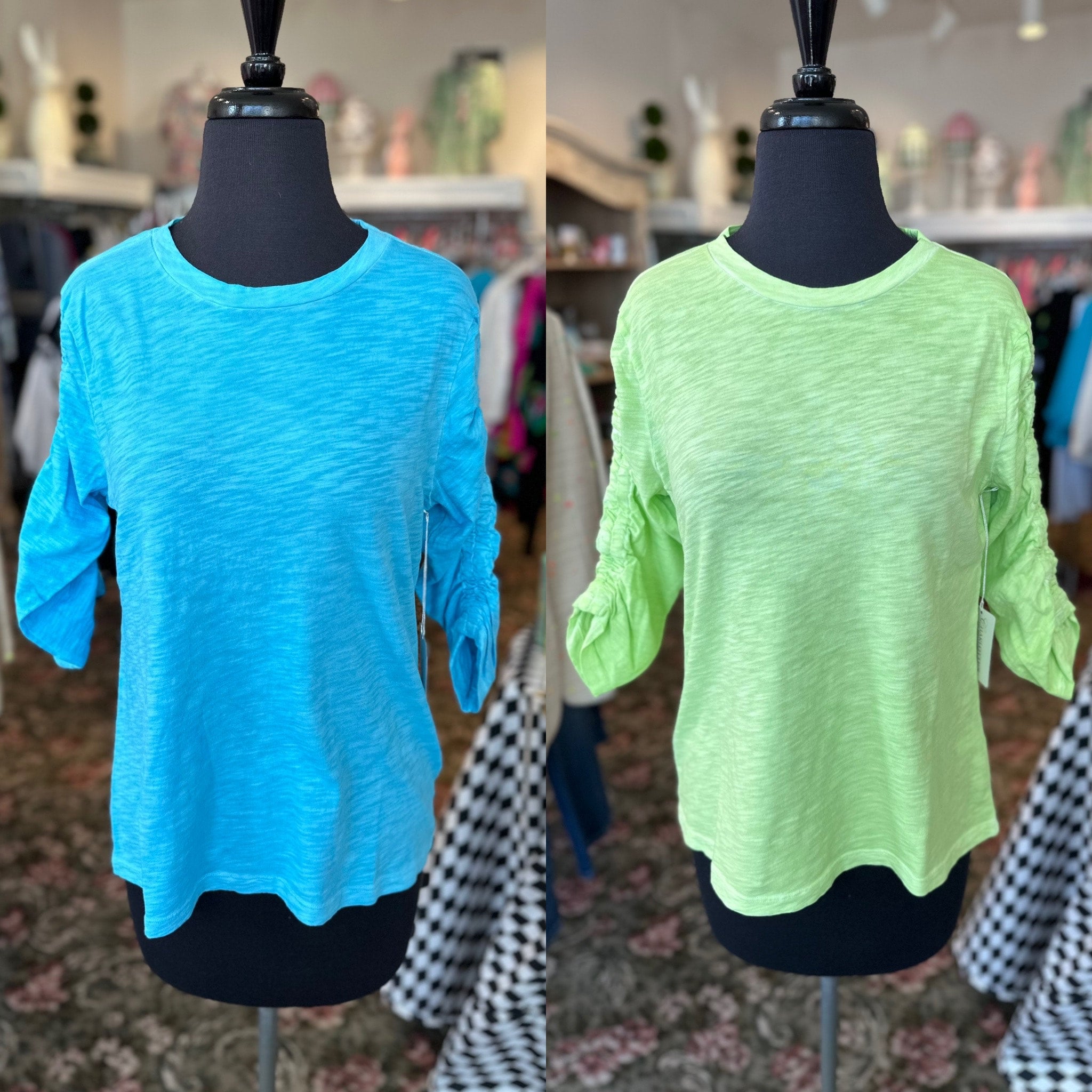 Elliott Lauren 66717 Crewneck Ruched Sleeve Tee Charlotte's on